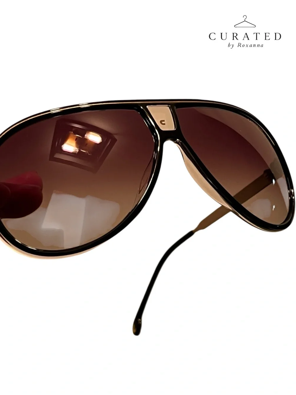 New Carrera UV Protect Shield Aviator Sunglasses Black & Gold | Authentic | Case